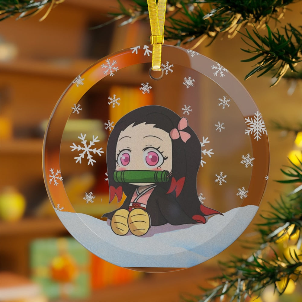 Kawaii Anime Glass Ornament Charming Nezuko Ornament | Anime Ornaments