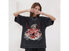 Nysekai "Eren Yeager Attack Titans Power" Attack on Titan Vintage Washed Oversized T-Shirt V10