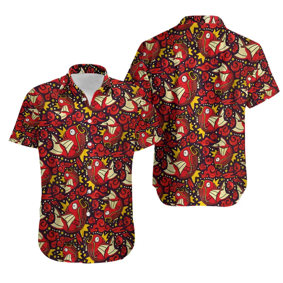 Nysekai "Pokemon Magikarp With Red Waves" Button Up Hawaiian Shirt