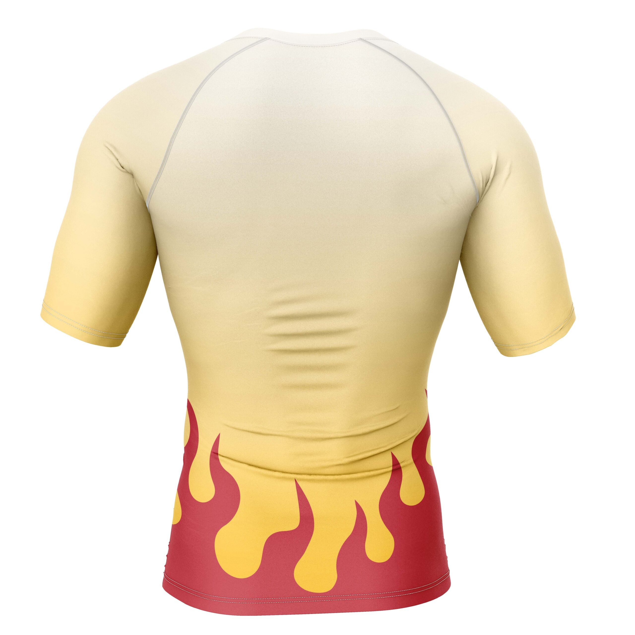 Kyojuro Regoku Demon Slayer Short Sleeve Rash Guard Compression Shirt