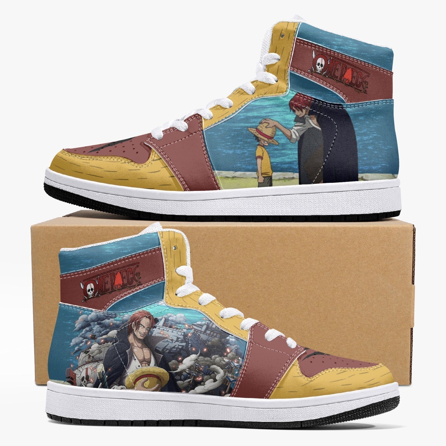 Luffy and Shanks One Piece Mid 1 Basketball Shoes for Kids