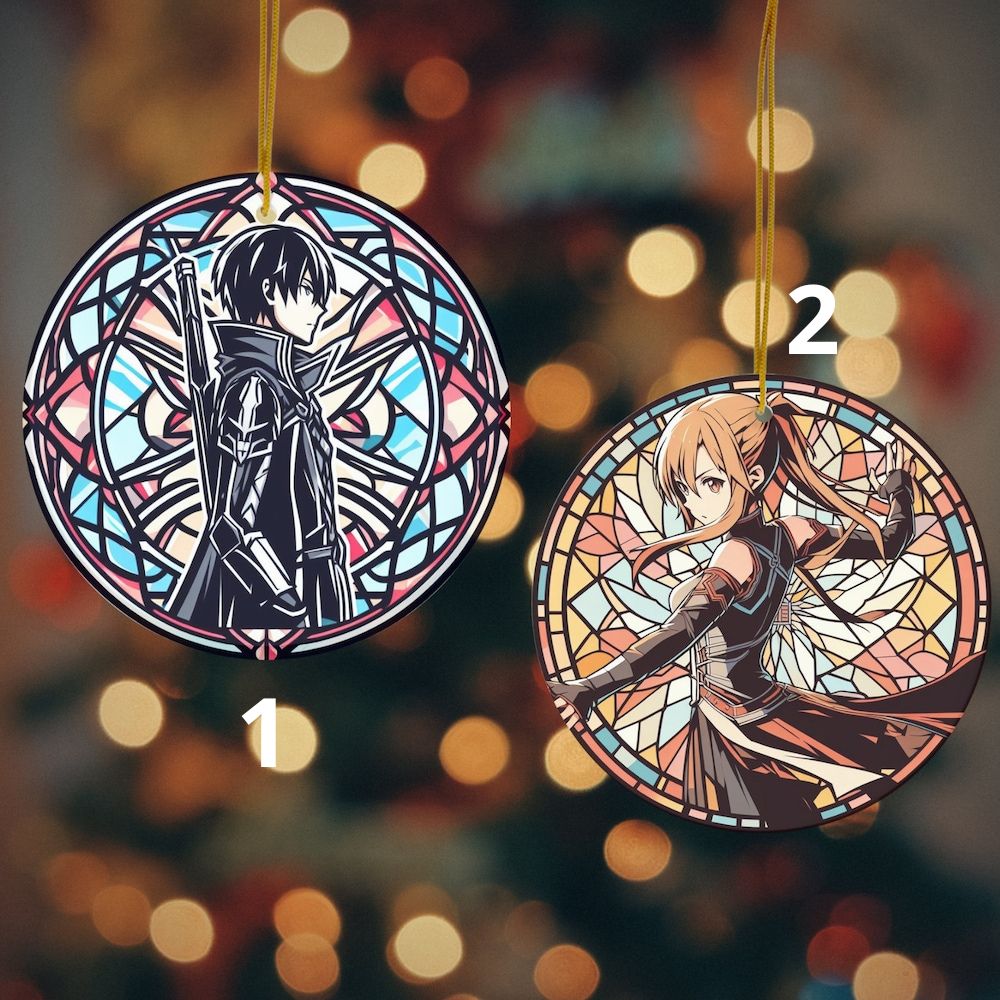 Dynamic Duo Ornaments: Anime-Inspired Stained Suncatcher Ornament | Anime Ornaments