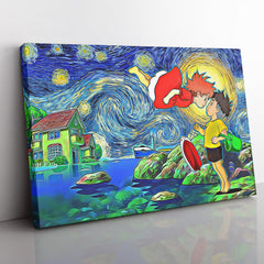 Ponyo Starry Night Studio Ghibli Canvas Print Wall Art