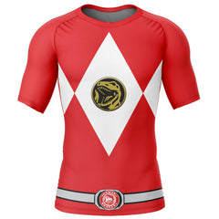 Red Ranger Mighty Morphin Power Rangers Short Sleeve Rash Guard Compression Shirt