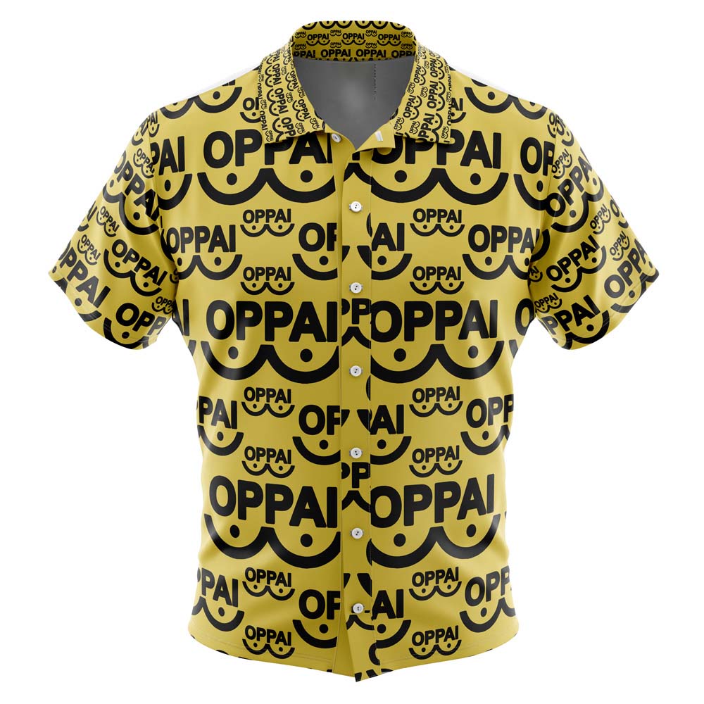 Saitama Oppai One Punch Man Button Up Hawaiian Shirt