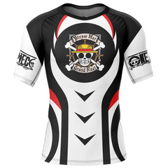 Straw Hat One Piece Short Sleeve Rash Guard Compression Shirt