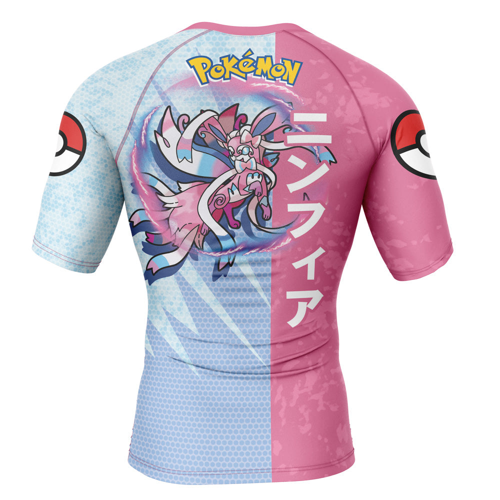 Sylveon Attack Pokemon Short Sleeve Rash Guard Compression Shirt