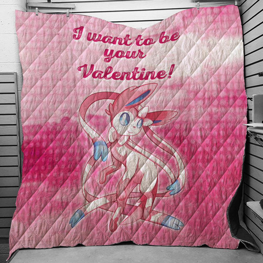 Sylveon Your Valentine Pokemon Quilt Blanket