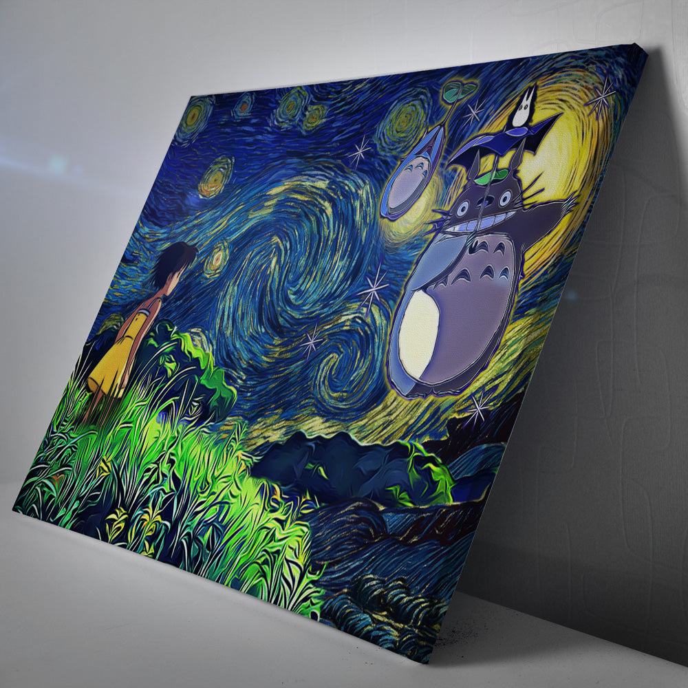 Totoro Starry Night Studio Ghibli Canvas Print Wall Art