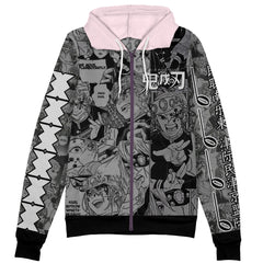 Uzui Tengen Manga Collage Demon Slayer Streetwear Zip Hoodie Jacket