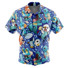 Water Type Starters Pokemon Button Up Hawaiian Shirt