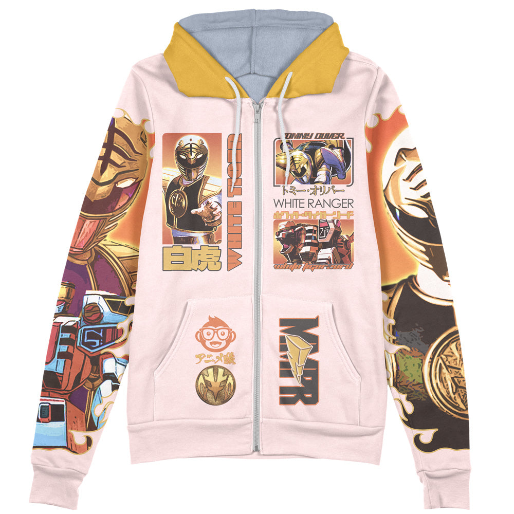 White Ranger Mighty Morphin Power Rangers Streetwear Zip Hoodie Jacket