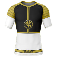 White Ranger Mighty Morphin Power Rangers Short Sleeve Rash Guard Compression Shirt