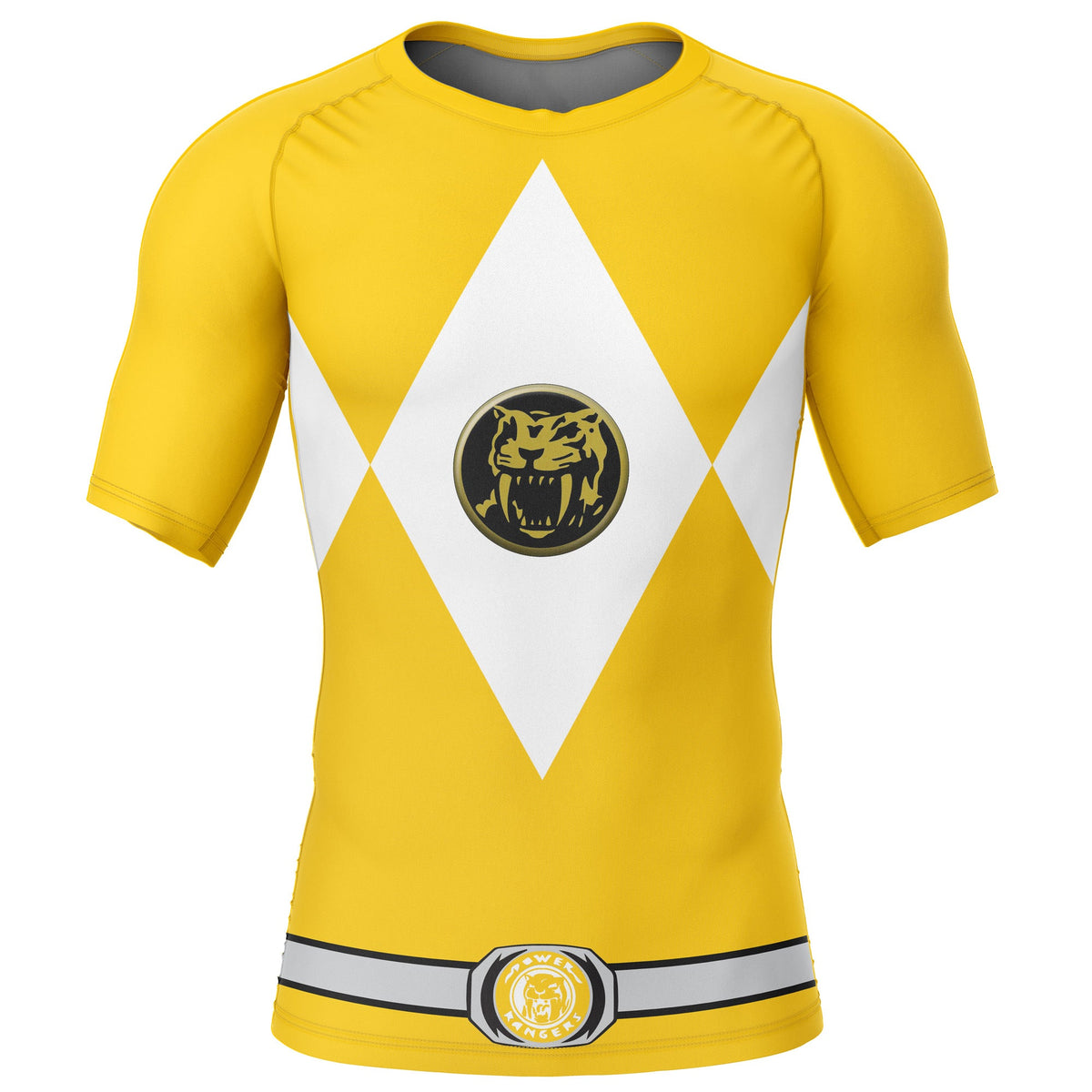 Yellow Ranger Mighty Morphin Power Rangers Short Sleeve Rash Guard Compression Shirt