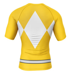 Yellow Ranger Mighty Morphin Power Rangers Short Sleeve Rash Guard Compression Shirt